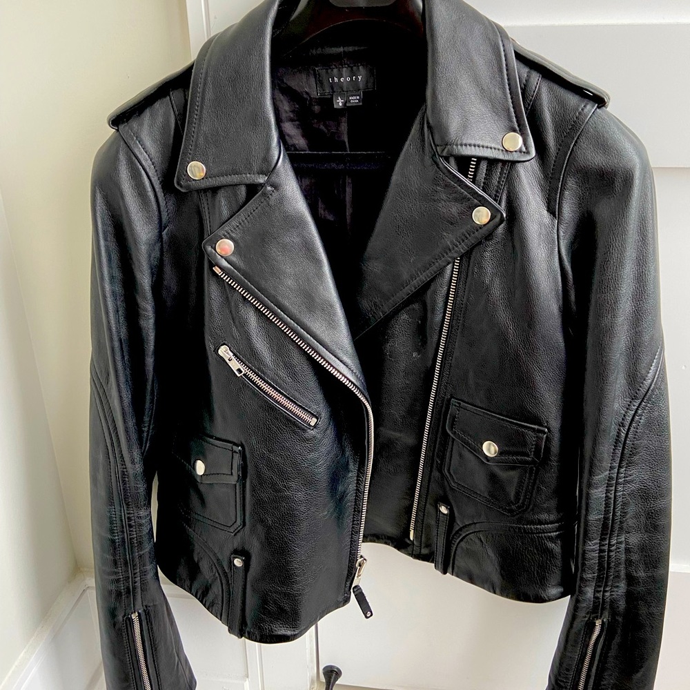 Theory Dalayan Womens Black Leather Moto Jacket